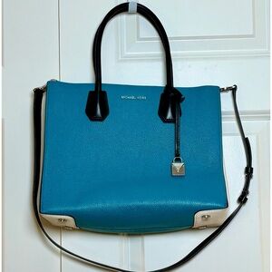 Michael Kors Contrast Color Block Leather Tote Handbag w/ Strap